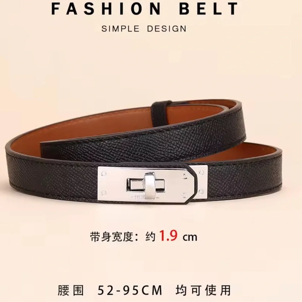 NWT Luxury Brand Black Leather Belt Designer Silver Alloy Kelly Buckle